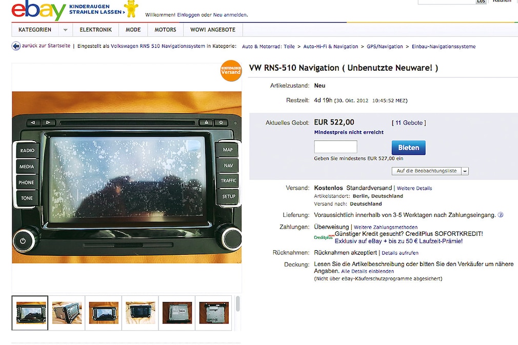 Vorsicht vor gestohlenen Navis bei Ebay