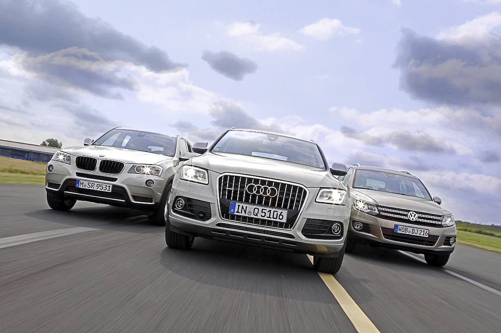 Aufmacher VW Tiguan 4Motion BMW X3 xDrive Audi Q5 quattro