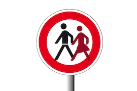 Fiktives Straßenschild mit Mann und Frau
