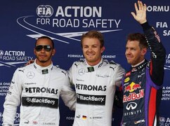 Lewis Hamilton, Nico Rosberg und Sebastian Vettel: Zweimal Silber vor Blau