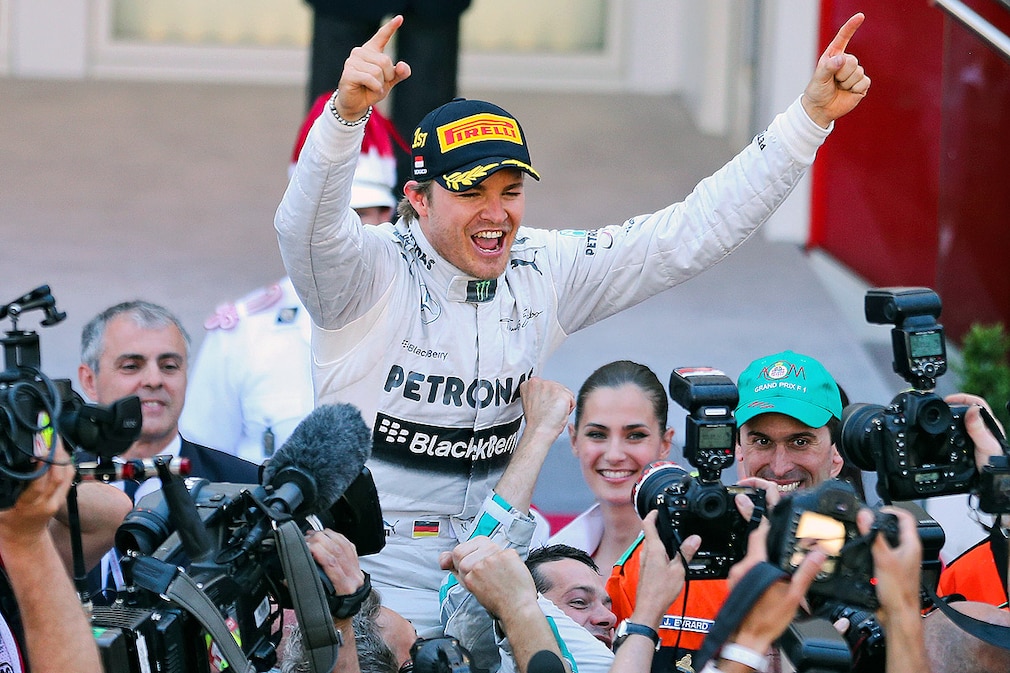 Nico Rosberg of Mercedes AMG GP celebrates after winning the 2013 Formula One Grand Prix of Monaco