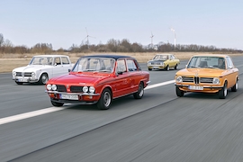 Alfa Romeo Giulia 1600 Super (1971) Triumph Dolomite Sprint (1973) Audi 80 GTE (1976) BMW 2002 ti (1969)