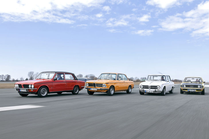 Alfa Romeo Giulia 1600 Super, Audi 80 GTE, BMW 2002 ti, Triumph Dolomite Sprint