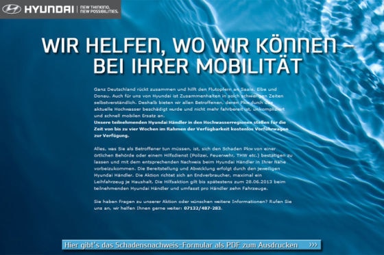 Hochwasser: Hyundai hilft Flutopfern