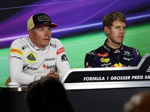 Kimi Räikkönen und Sebastian Vettel in der Pressekonferent nach dem Rennen