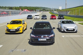 BMW 125i Ford Focus ST Mazda 3 MPS Mercedes A 250 Sport Renault Megane RS Toyota GT 86 TRD Volvo V40 T5 R-Design VW Golf GTI Performance