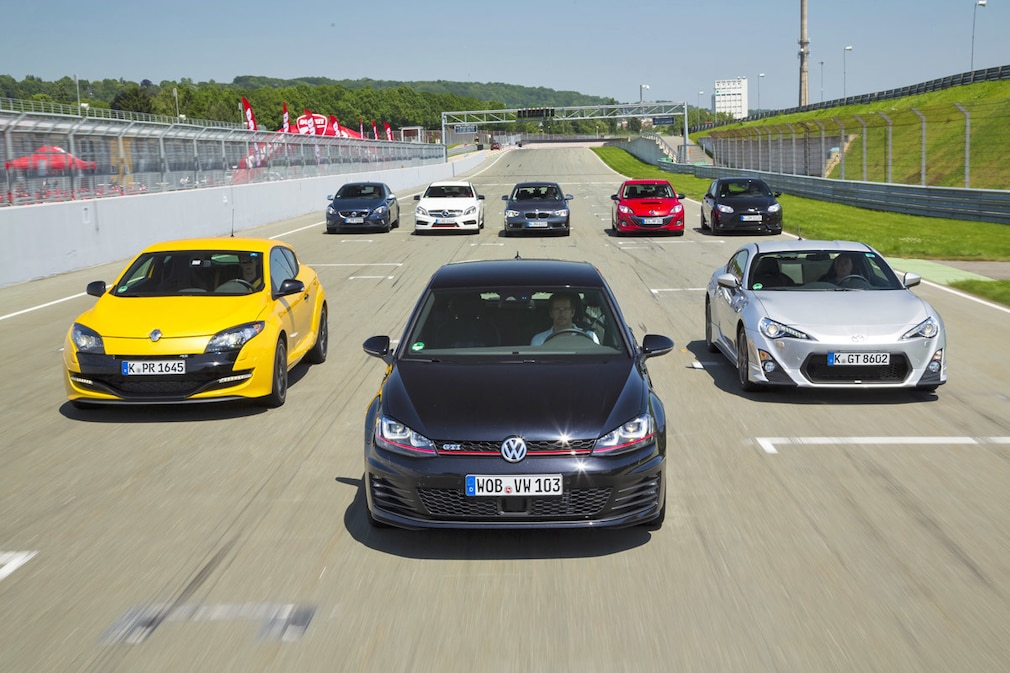 BMW 125i Ford Focus ST Mazda 3 MPS Mercedes A 250 Sport Renault Megane RS Toyota GT 86 TRD Volvo V40 T5 R-Design VW Golf GTI Performance