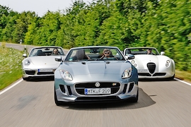 Porsche 911 Carrera S Cabriolet, Jaguar F-Type V6 S, Wiesmann MF4-S Roadster