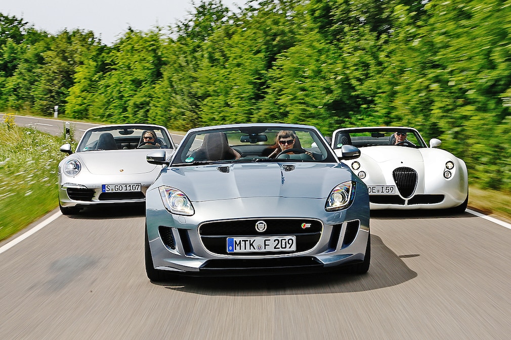 Porsche 911 Carrera S Cabriolet, Jaguar F-Type V6 S, Wiesmann MF4-S Roadster