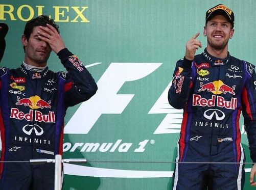 Gewohntes Bild - auch in Suzuka: Vettel jubelt, Webber zieht den Kürzeren