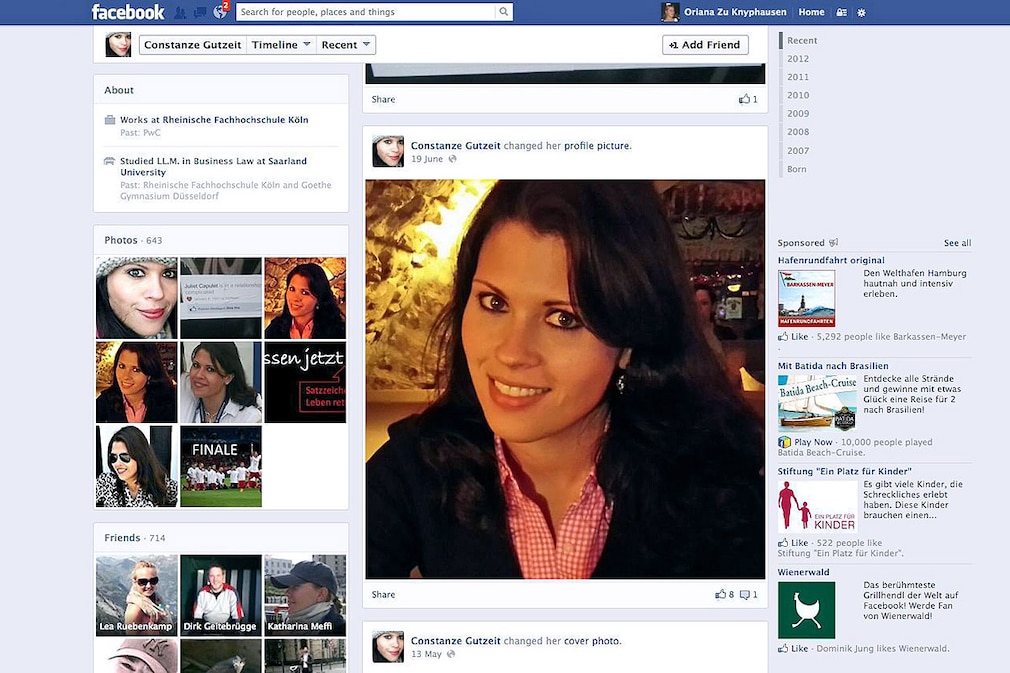 Das Facebook-Profil von Constanze Gutzeit