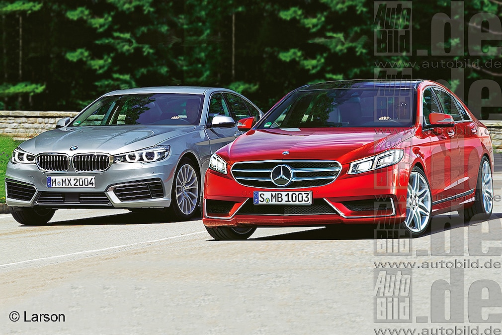Neue Mercedes E-Klasse und neuer BMW 5er (Illustration)