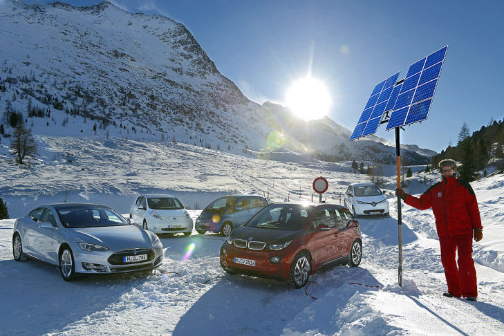 Fünf Elektroautos im Wintertest