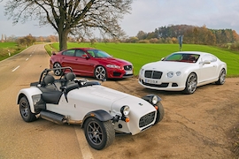 Jaguar XFR-S, Bentley Continental GT Speed, Caterham Seven 485R