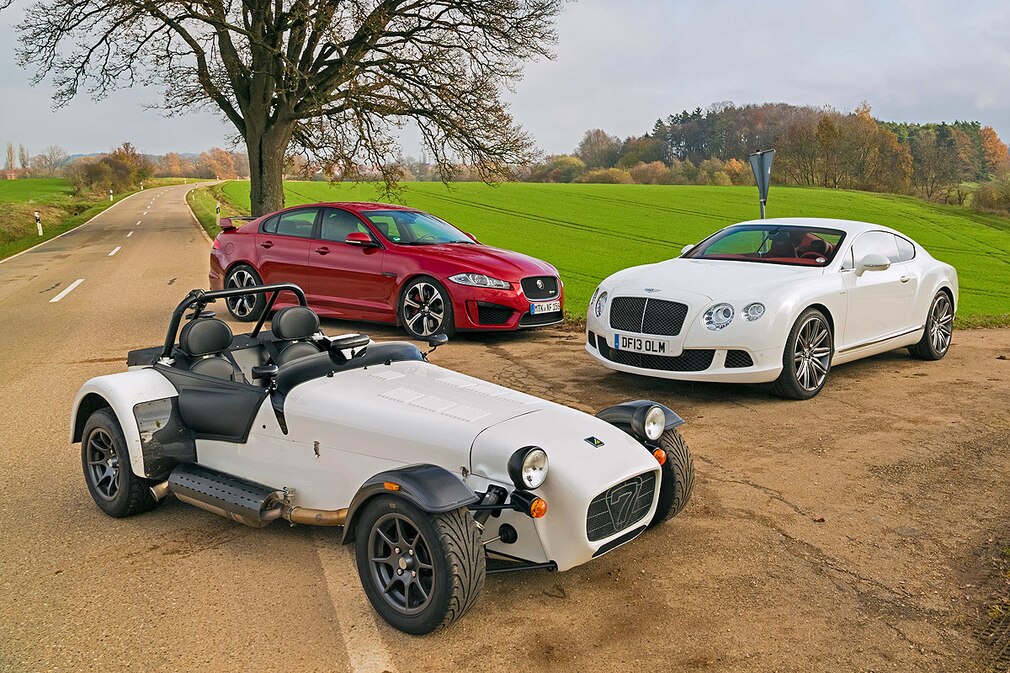 Jaguar XFR-S, Bentley Continental GT Speed, Caterham Seven 485R