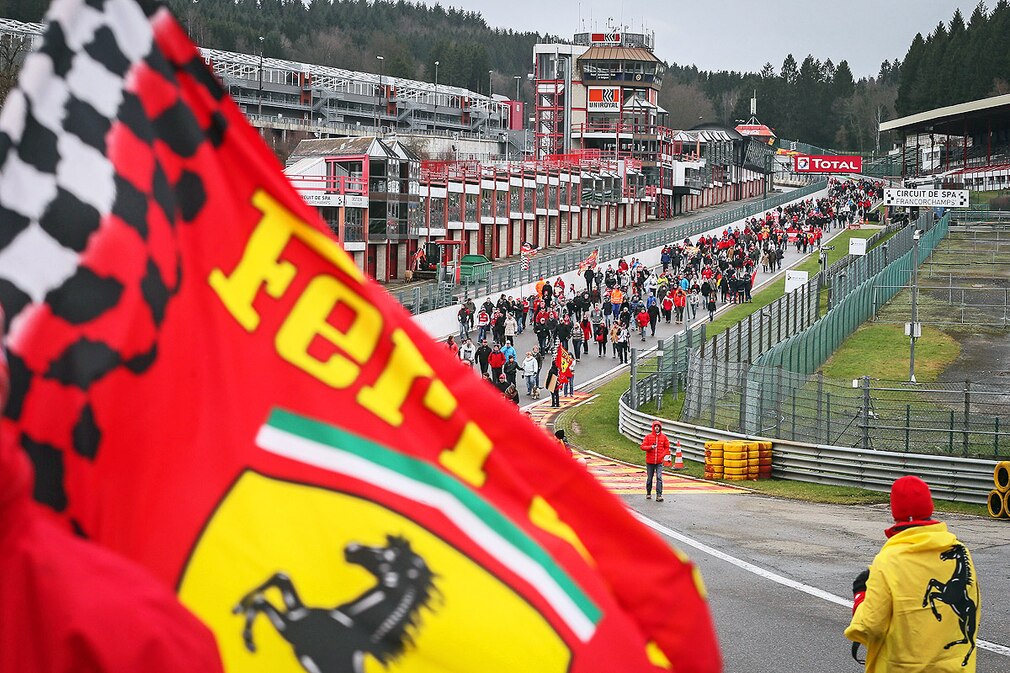 Fans of German Formula One legend Michael Schumacher pay tribute to their champion on the Spa Fancorchamp racetrack Belgium