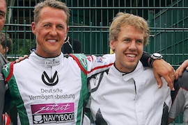 Michael Schumacher und Sebatian Vettel auf der Kartbahn in Kerpen