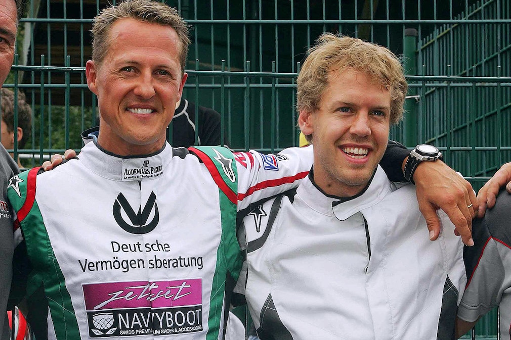 Michael Schumacher und Sebatian Vettel auf der Kartbahn in Kerpen