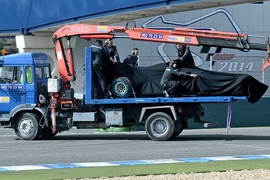 Lewis Hamilton (GBR) Mercedes AMG F1 crashed at the first corner. Formula One Testing Day One Tuesday 28th January 2014 Jerez Spain