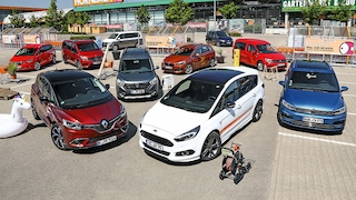 VW Touran, Mercedes V-Klasse, VW Caddy, VW T6 Multivan, Opel Zafira, Renault Scenic, Ford S-Max, VW Sharan, BMW 2er Tourer, Dacia Dokker