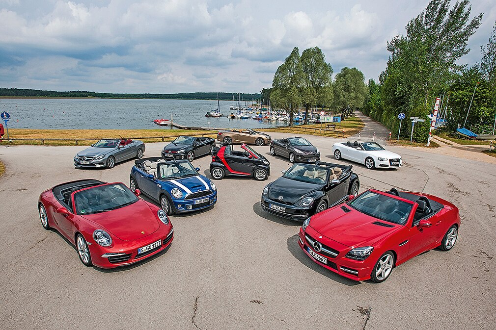 Porsche 911 Cabrio, Mercedes E Cabrio, Mini Cooper S Cabrio, VW Golf GTI Cabrio, Smart fortwo Cabrio, Opel Cascada, Peugeot 207 CC, Audi A5 Cabrio, VW Beetle Cabrio, Mercedes SLK