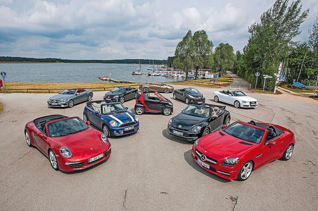 Porsche 911 Cabrio, Mercedes E Cabrio, Mini Cooper S Cabrio, VW Golf GTI Cabrio, Smart fortwo Cabrio, Opel Cascada, Peugeot 207 CC, Audi A5 Cabrio, VW Beetle Cabrio, Mercedes SLK