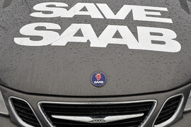 Saab Protest vor dem Opel Haus in Rüsselsheim