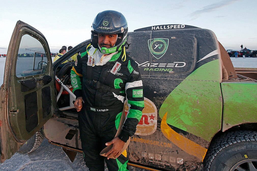 Saudi driver Yazeed Alrajhi before the start of the eighth stage of Rally Dakar 2015 between Uyuni, Bolivia and Iquique, Chile, 11 January 2015