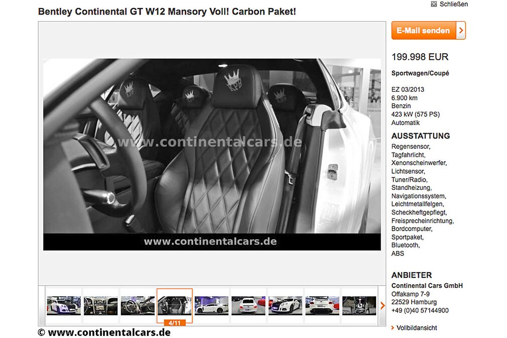Annonce Bentley Continental GT W12 Mansory von Kevin-Prince Boateng