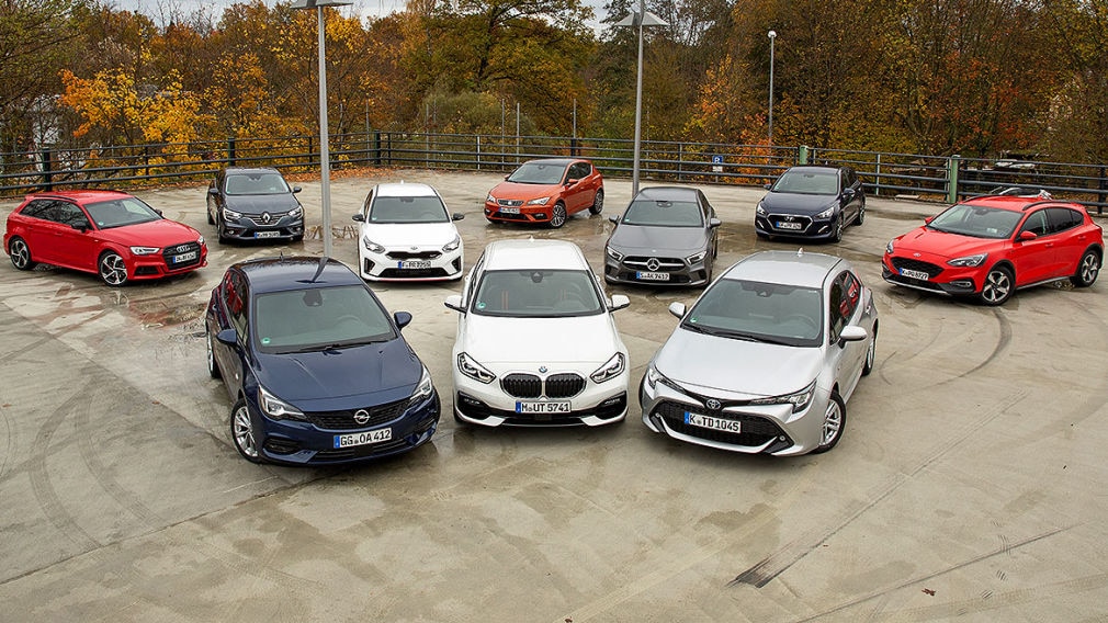 Toyota Corolla, Renault Mégane, Kia Ceed, Hyundai i30, BMW 1er, Seat Leon, Mercedes A-Klasse, Audi A3 Sportback, Opel Astra, Ford Focus