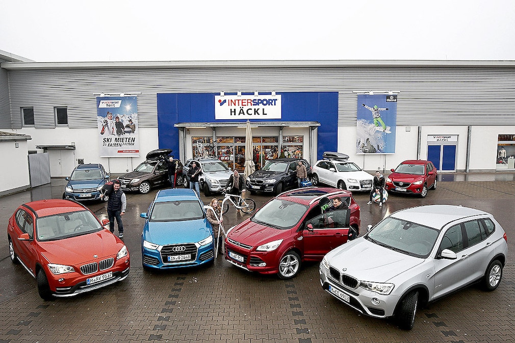 BMW X1, VW Tiguan, Mercedes GLK, Audi Q3, Mercedes ML, BMW X5, Ford Kuga, Audi Q5, Mazda CX-5, BMW X3