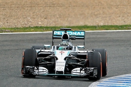 Mercedes AMG Petronas driver Nico Rosberg takes the wheel on day 3 of testing at Jerez