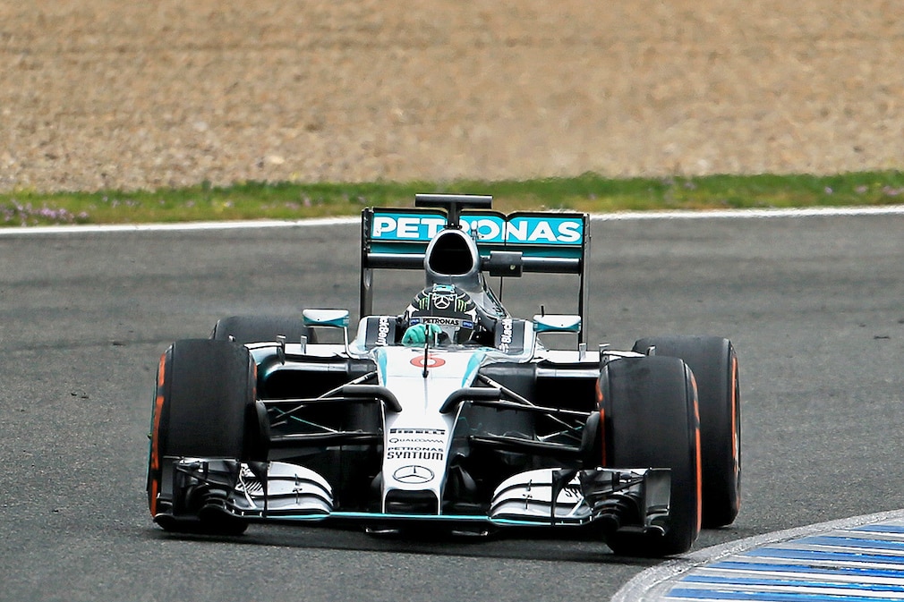 Mercedes AMG Petronas driver Nico Rosberg takes the wheel on day 3 of testing at Jerez