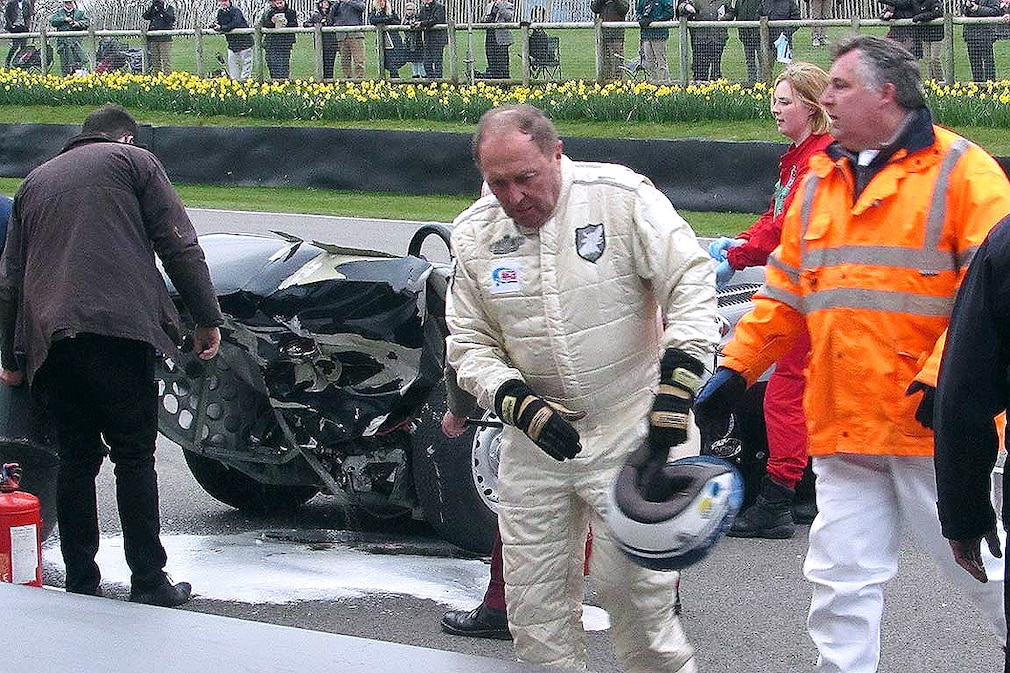 Jaguar and Mercedes crash at Goodwood