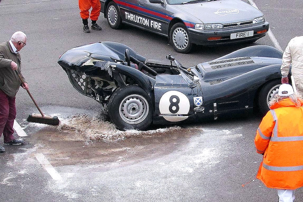 Jaguar and Mercedes crash at Goodwood