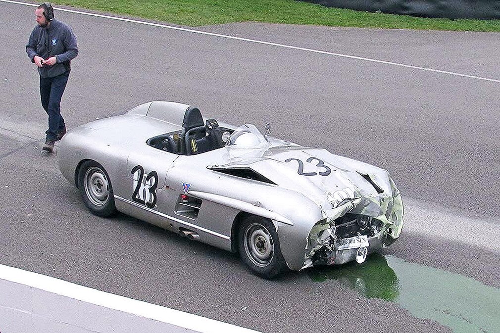 Jaguar and Mercedes crash at Goodwood