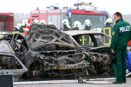 Unfallort auf der A19 nach dem Sandsturm