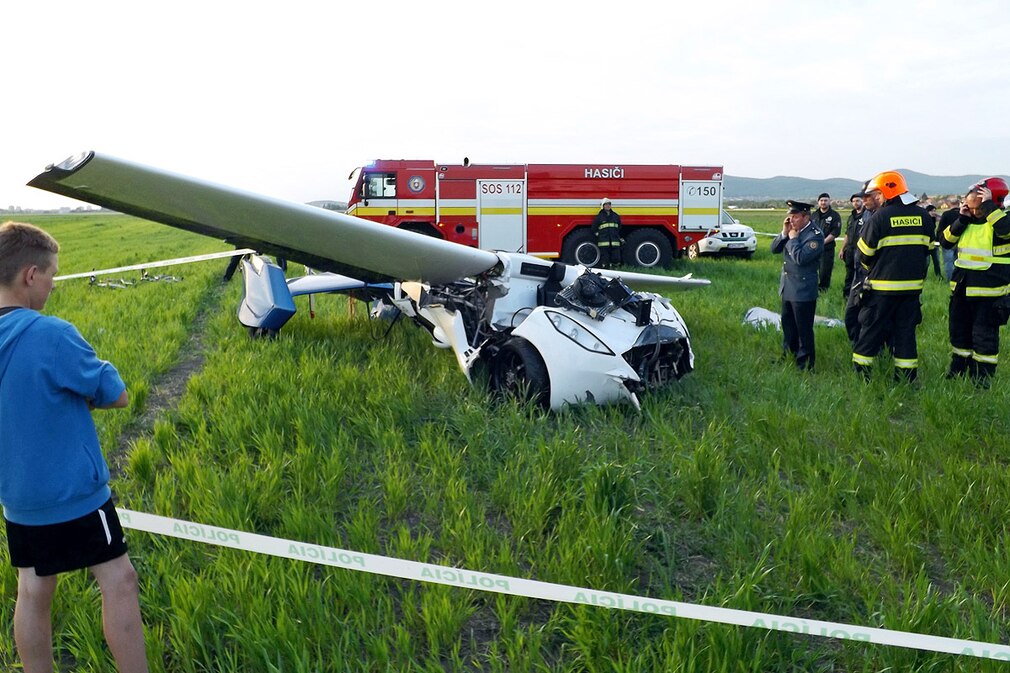 A photograph made available on 11 May 2015 showing a flying car called AeroMobil after in crashed during a test flight in Nitra, Slovakia