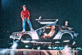 MICHAEL J. FOX (Seamus McFly), CHRISTOPHER LLOYD (Dr. Emmett Brown) in dem Film  Zurück in die Zukunft