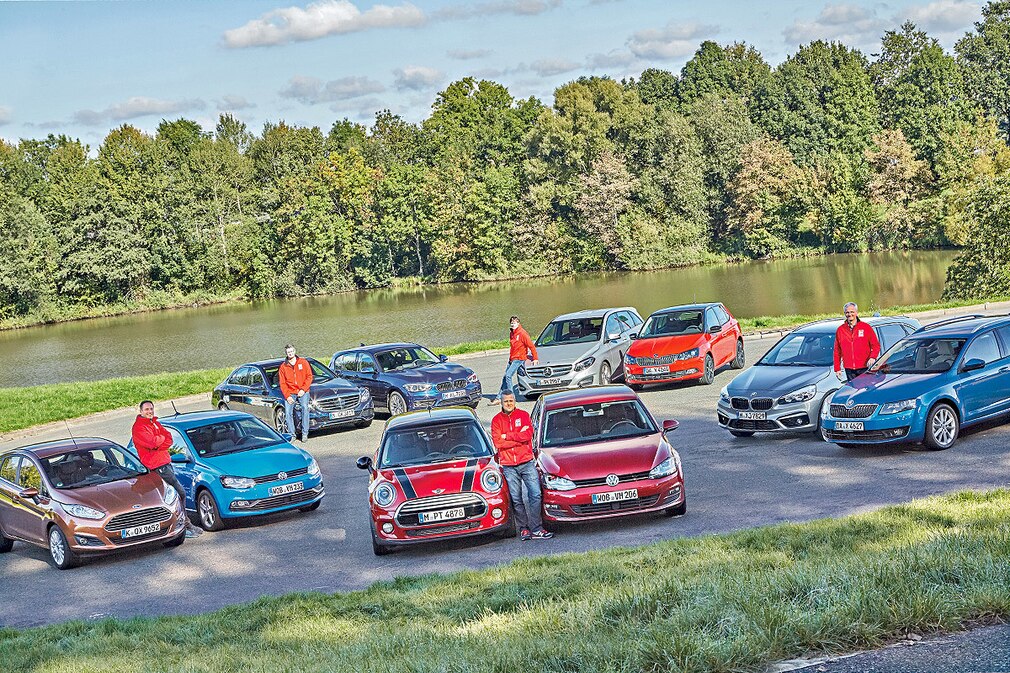 Ford Fiesta 1.0 Ecoboost VW Polo 1.2 TSI Mercedes C 180 BMW 116i Mini Cooper VW Golf 1.4 TSI Skoda Fabia 1.2 TSI Mercedes B 180 BMW 218i Active Tourer Skoda Octavia Combi 2.0 TDI