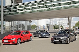 VW Scirocco 2.0 TDI       Peugeot RCZ HDI        BMW 220d Coupé