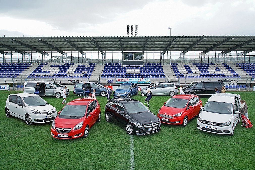 Renault Scénic Energy TCe, Mercedes V-Klasse 220d, Opel Meriva 1.6 CDTI, VW Sharan 2.0 TDI, VW Touran 2.0 TDI, Mercedes B-Klasse 200, Opel Zafira Tourer 1.4, Ford C-Max 2.0 TDCi, VW T6 Multivan 2.0 TDI, VW Caddy