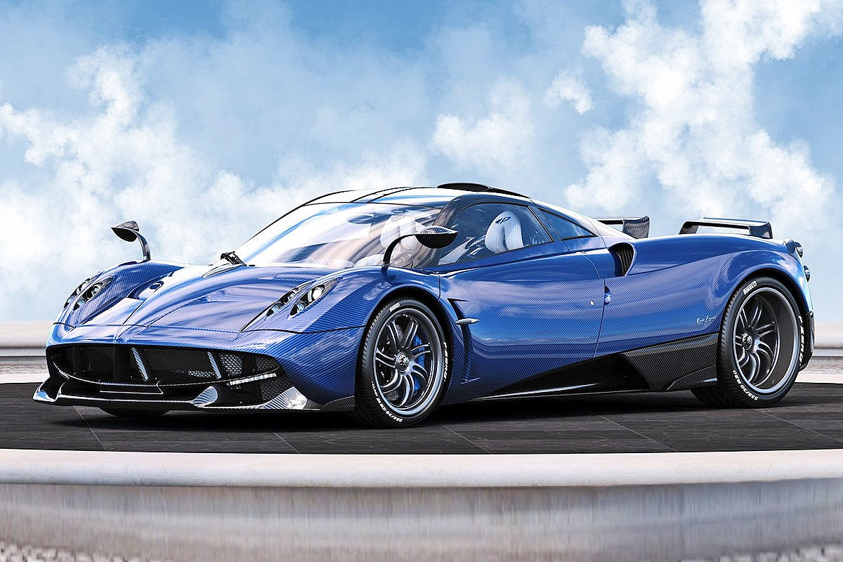 Pagani Huayra BC 2016 Modellauto 1/36 Von Kinsmart – Blau, Türen öffnen, Pullback-Antrieb