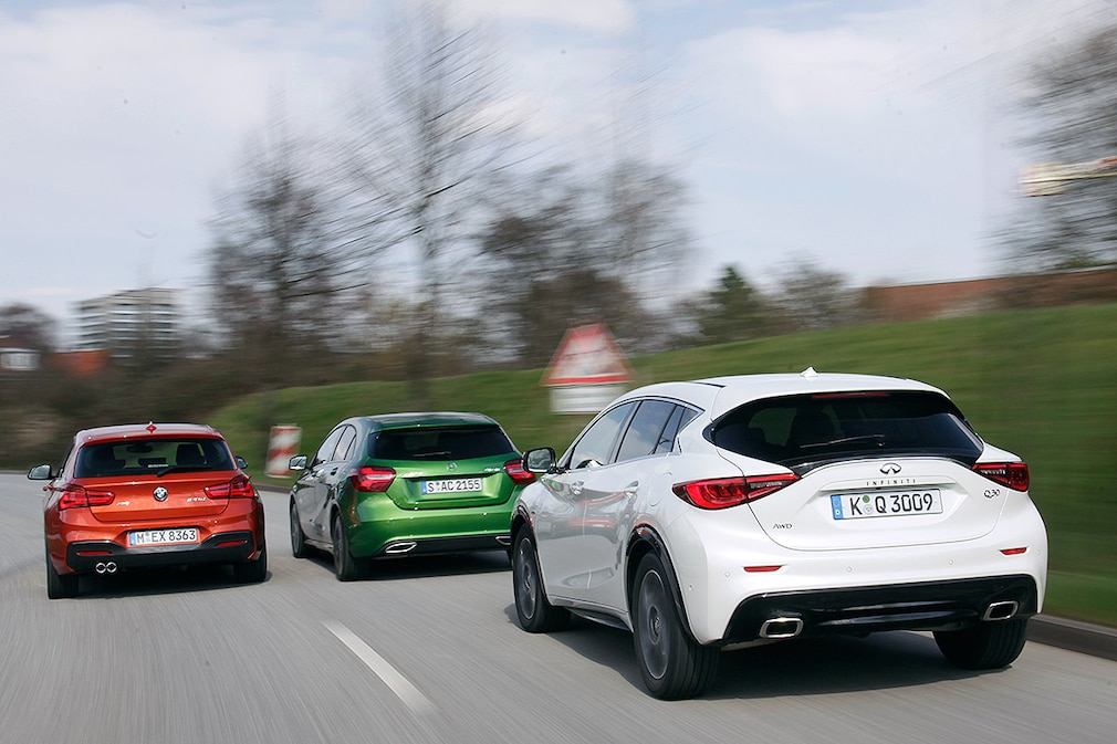 Vergleich Mercedes A220d 4Matic BMW 120d xDrive Infiniti Q30 2.2d AWD