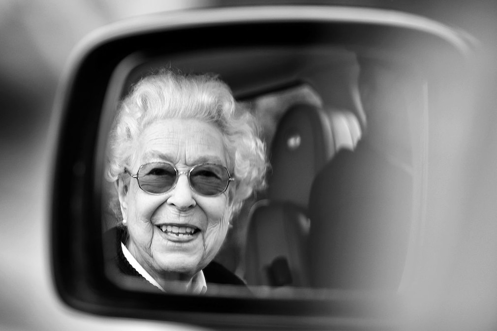 Queen Elizabeth II arrives, in her chauffeur driven Range Rover car, to watch her horse 'Balmoral Leia' compete in, and win, the Highland class on day 2 of the Royal Windsor Horse Show at Home Park, Windsor Castle on May 13, 2022 in Windsor, England.