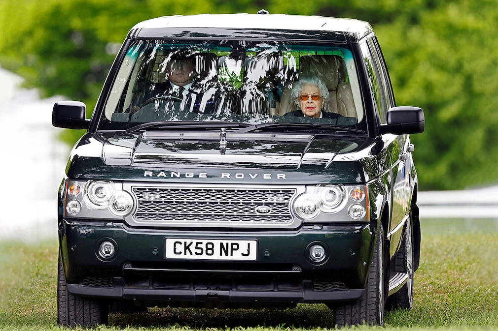 Queen Elizabeth II arrives, in her chauffeur driven Range Rover car, to watch her horse 'Balmoral Leia' compete in, and win, the Highland class on day 2 of the Royal Windsor Horse Show at Home Park, Windsor Castle on May 13, 2022 in Windsor, England.