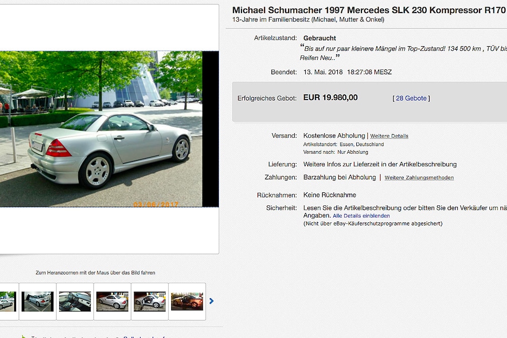 Schumis Mercedes SLK 230 bei eBay verkauft Montage