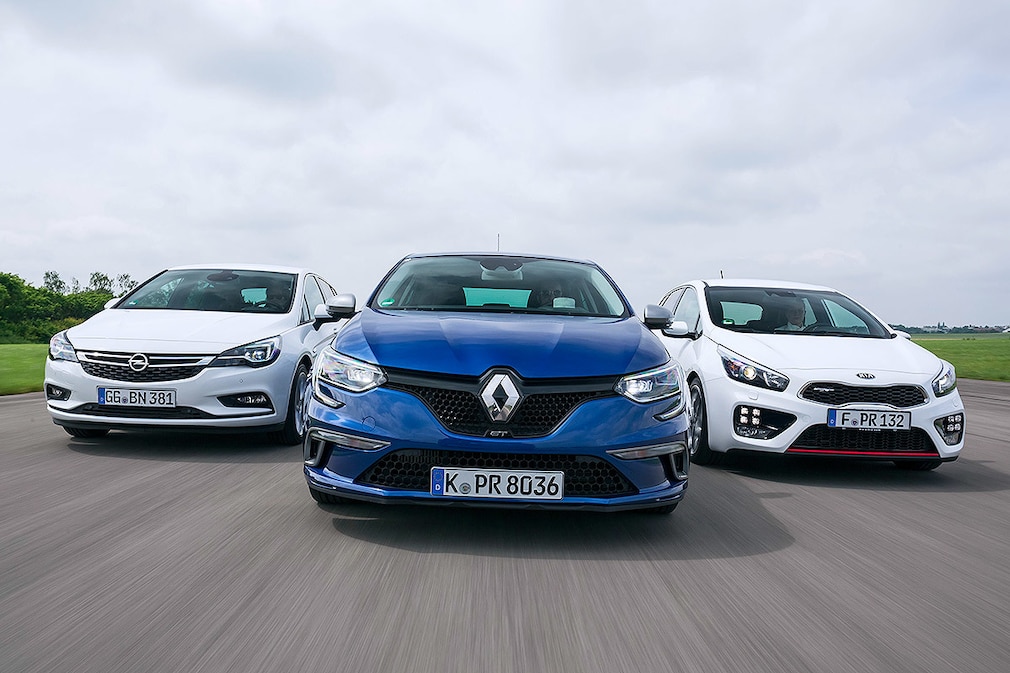 Vergleich Opel Astra 1.6 Turbo Renault Mégane GT Kia Cee´d GT Vergleich Opel Astra 1.6 Turbo Renault Mégane GT Kia Cee´d GT