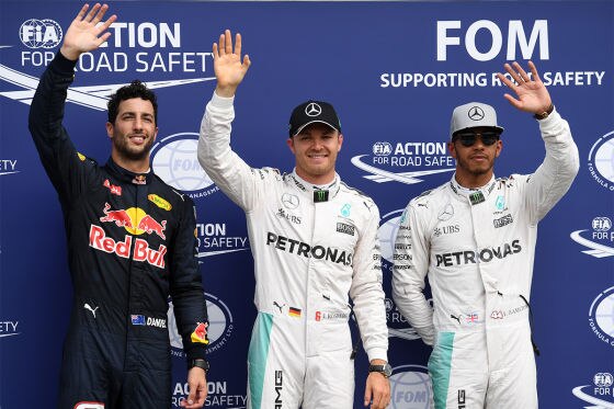Ricciardo, Rosberg, Hamilton