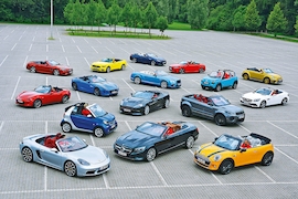 Vergleich Porsche Boxster Mercedes S-Klasse Mini Cooper Smart Fortwo Aston Martin Vanquish Land Rover Evoque Mazda MX-5 Jaguar F-Type Bentley Continental Citroen E-Méhari Mercedes SLC Mercedes SL Ford Mustang BMW 6er Audi TT VW Beetle